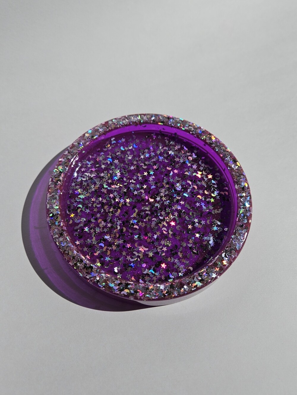 Handmade Purple Resin Trinket Tray Star & Moon Glitter Celestial Home Decor Dish